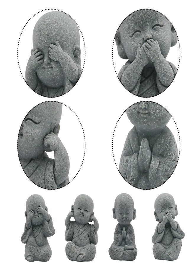 Wuyituart 4 Pcs Baby Buddha Statue Set 3 Inch Cute Sandstone Buddha Statue Feng Shui Decor for Good Luck, See no Evil Hear no Evil Speak no Evil Do no Evil - Image 5